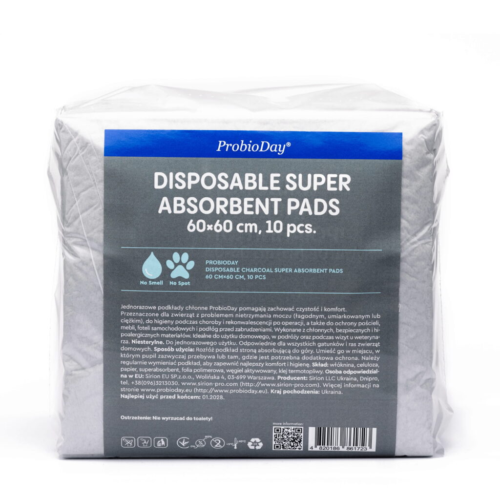 podkłady higieniczne dla zwierząt z węglem aktywnym ProbioDay®